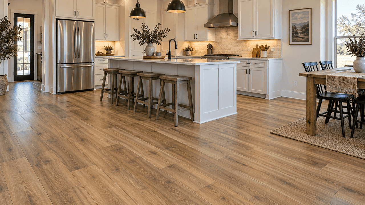 Luxury Vinyl flooring samples on display at Somervell Floors showroom in Granbury, TX